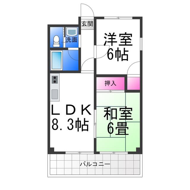 ダイバーシティ鉄砲町(2DK/3階)の間取り写真