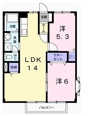 パレスイナバ(2LDK/2階)の間取り写真
