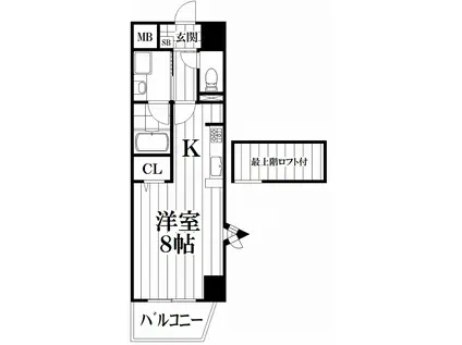 ミカド21鴻池(1K/8階)の間取り写真