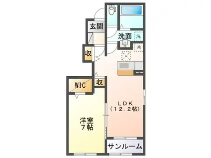 ラフィネ庄田 B(1LDK/1階)の間取り写真