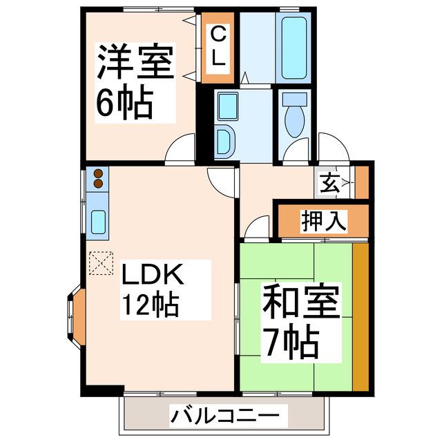 ハイカムール上代(2LDK/2階)の間取り写真