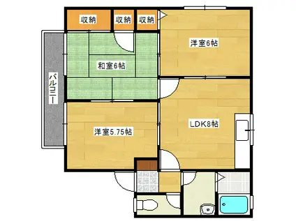 セジュール相田A棟(3DK/1階)の間取り写真