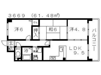 NOVA藤井寺(3LDK/8階)の間取り写真