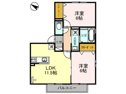 ルピナス・田上(2LDK/2階)の間取り写真