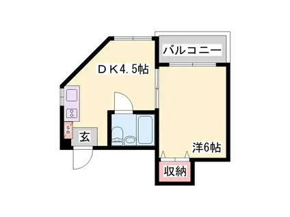 ココロ大田町(1DK/2階)の間取り写真