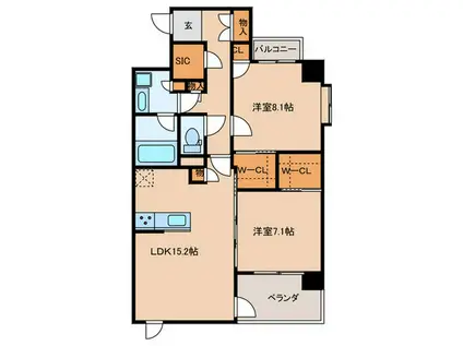 シリウス大濠(2LDK/4階)の間取り写真