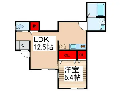 ホワイト・ヴィラ(1LDK/1階)の間取り写真