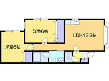 ルネッサンス野幌(2LDK/1階)の間取り写真