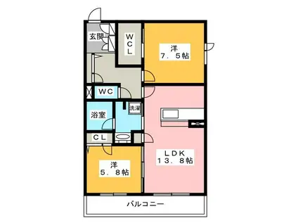 シャーメゾン三里(2LDK/2階)の間取り写真