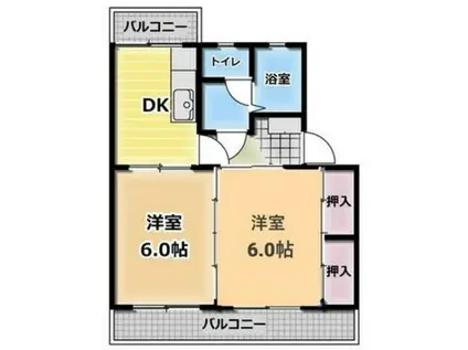 ルミエールII(2DK/1階)の間取り写真