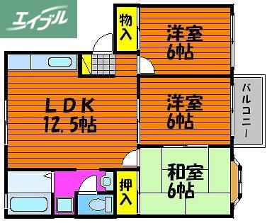 センスフルタウン西王寺 I E(3LDK/2階)の間取り写真