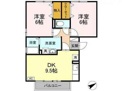 アミュー(2DK/2階)の間取り写真