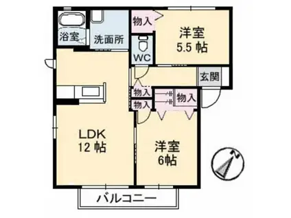 ジェネス八木 A棟(2LDK/1階)の間取り写真