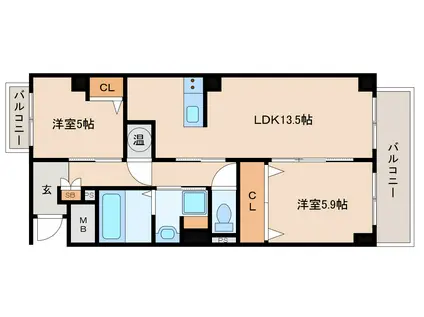 グラントワ(2LDK/1階)の間取り写真