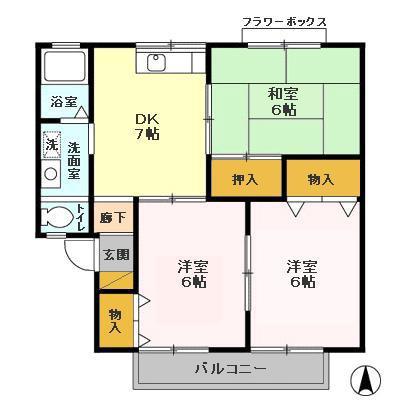 メゾンブランシュ弐番館(3DK/1階)の間取り写真
