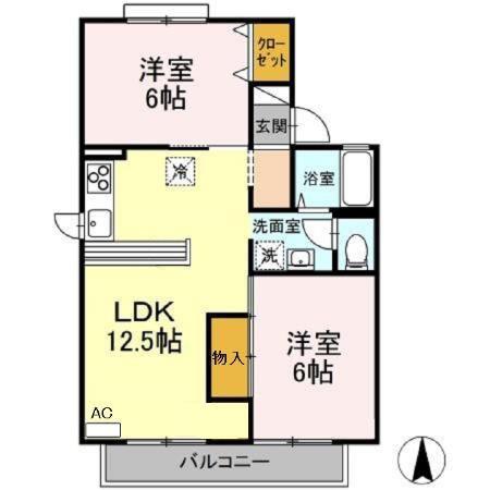 メゾン華城 B棟(2LDK/2階)の間取り写真