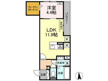 D-CRINUM 富士見町(1LDK/1階)の間取り写真
