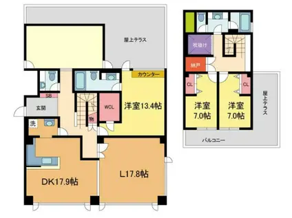 パレロワイヤル夙川デュプレックス(3LDK/3階)の間取り写真
