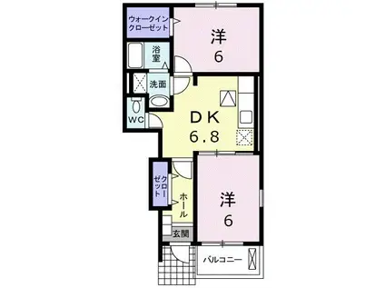 オスピターレ カーサIIC(2DK/1階)の間取り写真