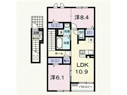 シエル ブリュ(2LDK/2階)の間取り写真