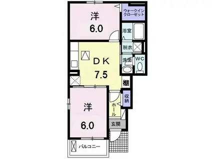 ＪＲ福塩線 駅家駅 徒歩9分 2階建 築7年(2DK/1階)の間取り写真