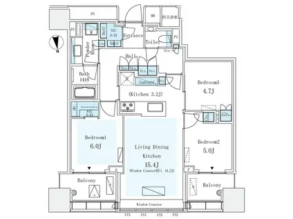 パークコート ザ・三番町ハウス(3LDK/6階)の間取り写真