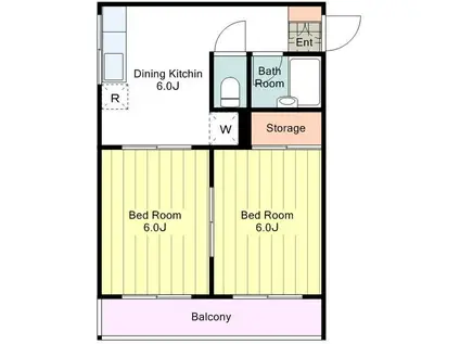 ホーエイハイム(2DK/1階)の間取り写真