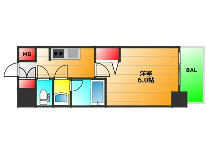 フォーリアライズ難波リアン(1K/2階)の間取り写真