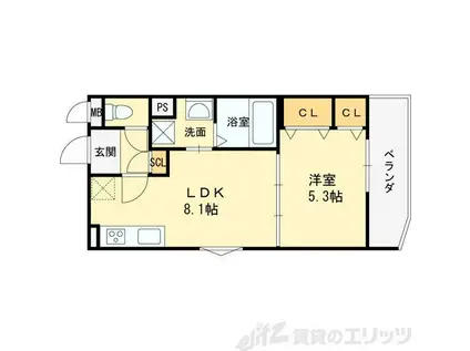 グランディール豊川(1LDK/3階)の間取り写真