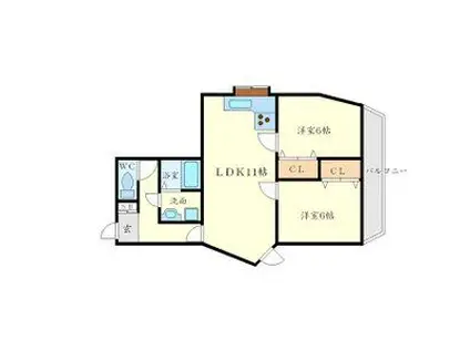 ヴィラウッドランドII(2LDK/2階)の間取り写真