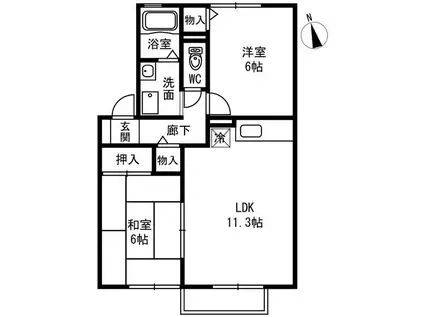 ディアコート(2LDK/2階)の間取り写真