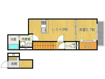 ラフィーノ長町南(1LDK/2階)の間取り写真