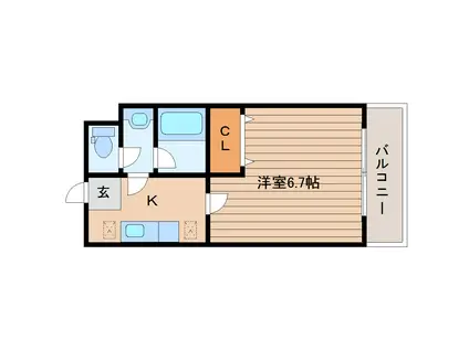 フォンテーヌ鶴が丘(1K/2階)の間取り写真