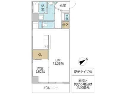 メビウス(1LDK/7階)の間取り写真