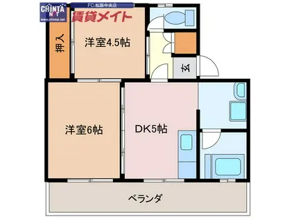 ビレッジハウス井村 1号棟(2DK/4階)の間取り写真