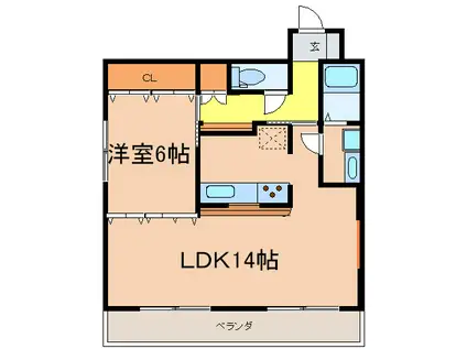 アカツキハイツ(1LDK/6階)の間取り写真
