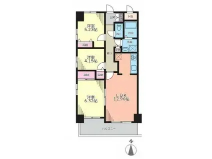 コンポステラ飯塚(3LDK/9階)の間取り写真