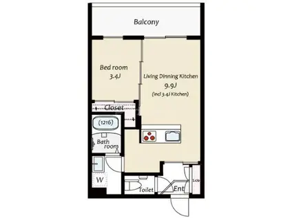 KUZE市川(1LDK/2階)の間取り写真