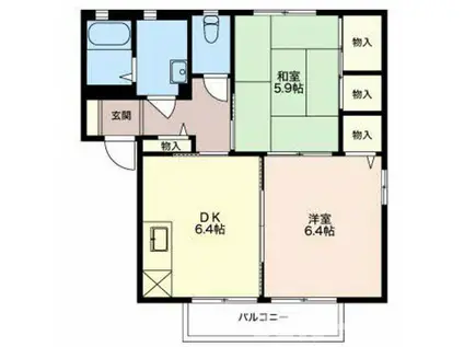 ヴィラージュII(2DK/2階)の間取り写真