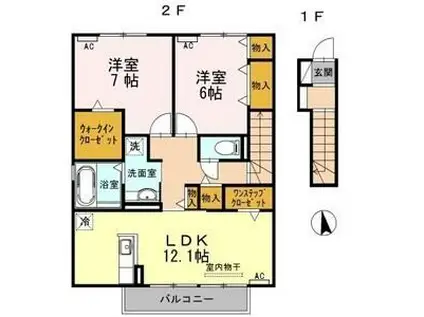 ハイム杉山 B棟(2LDK/2階)の間取り写真