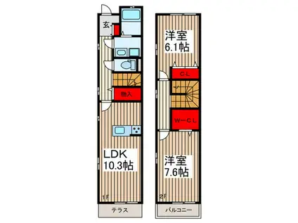 アムール細野(2LDK/1階)の間取り写真