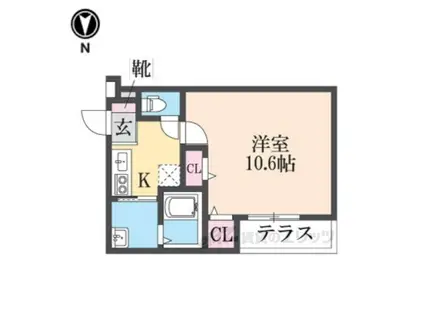 フジパレス河内花園2番館(1K/1階)の間取り写真