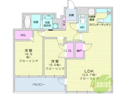 シティタワー仙台五橋(2LDK/22階)の間取り写真