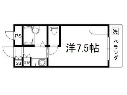 セレーネ田辺IIIB(1K/2階)の間取り写真