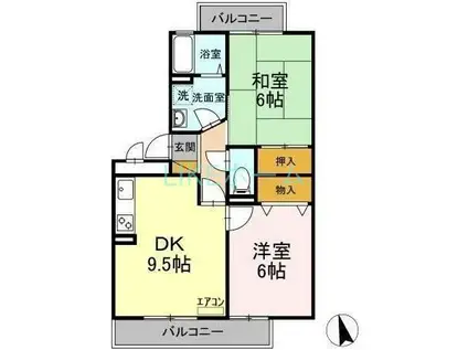 ハイカムールST・ユアサ(2DK/3階)の間取り写真