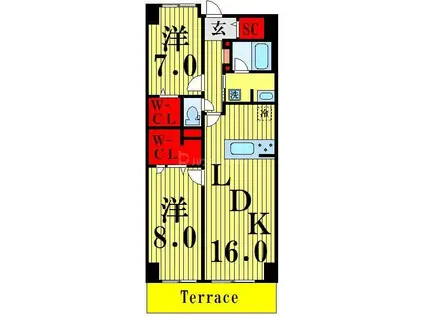 ロイヤルパークスシーサー(2LDK/12階)の間取り写真