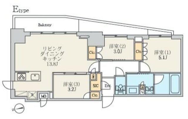 クレストコート北千住レジデンス(3LDK/4階)の間取り写真