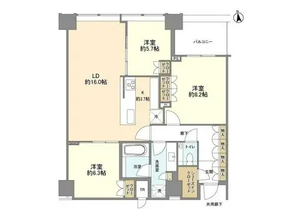 SHIROKANE THE SKY E棟(3LDK/39階)の間取り写真