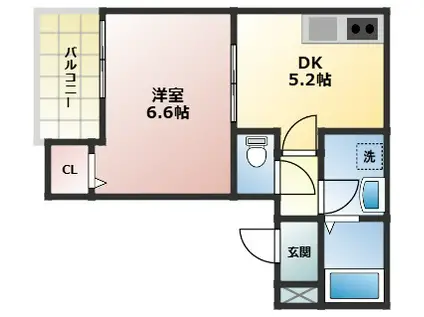 ペルルブランシェ九番町(1DK/2階)の間取り写真