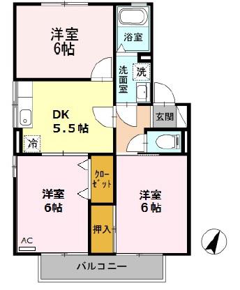 シャルム寿弐番館(3DK/2階)の間取り写真